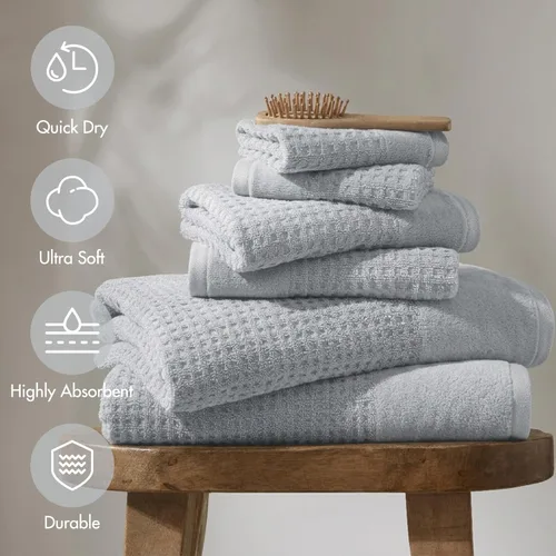 Vista 4 de Madison Park Spa Waffle - Juego de toallas de lujo 100 % algodón, tejido de gofre de textura premium, altamente absorbente, secado rápido, ropa