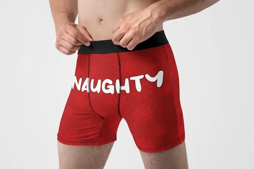 Vista 4 de Random Stock Apparel Calzoncillos tipo bóxer divertidos para hombre - Ropa interior divertida de Papá Noel, Rojo