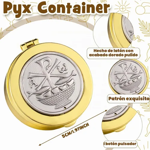 Vista 2 de Weysat Pyx para la Comunión Anfitrión Católico Oro Pescado, Pez
