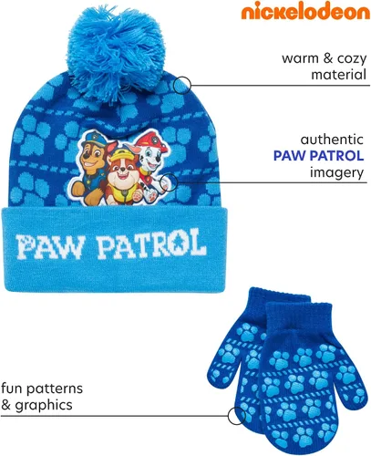 Vista 2 de Nickelodeon Paw Patrol - Conjunto de gorro y guantes de invierno para niños (edad 2-7)
