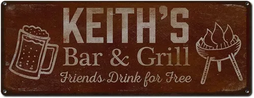 Vista 88 de Adam's Bar and Grill Friends Drink for Free, cartel de aluminio de 5.75 x 15.5 pulgadas, accesorios personalizados para bar y decoración de pared
