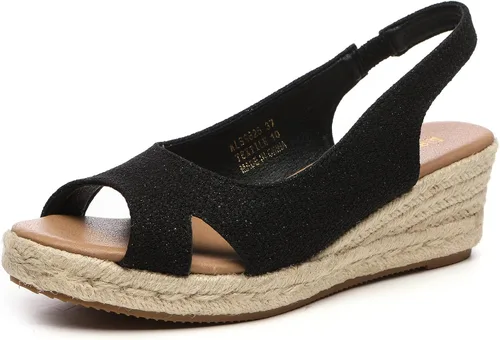 Vista 7 de Alexis Leroy tacón de cuña recortado Vamp Peep Toe Slingback sandalias de mujer Beige