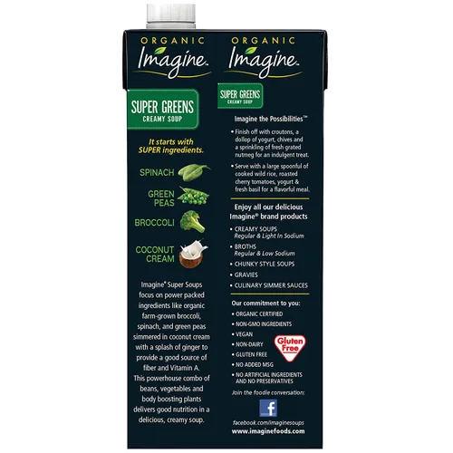 Vista 4 de Imagineig Organic Soup Variety Pack: Super Greens, Sweet Pea, Tomate cremoso de jardín, calabaza cremosa, 32 onzas (paquete de 4)