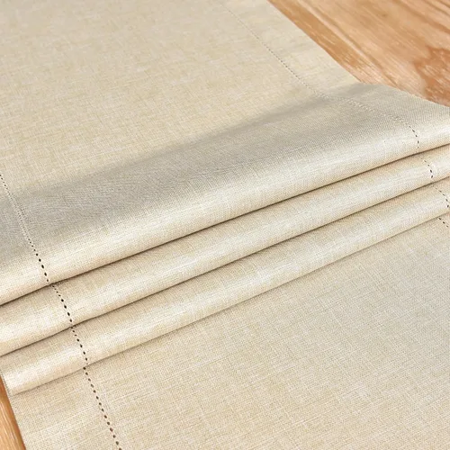 Vista 5 de NEWISHER Camino de mesa rústico de lino sintético con borde de vainica, decoración de mesa rectangular beige sólido para comedor, mesa auxiliar