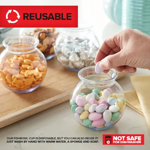 Vista 5 de Cuencos pequeños redondos de plástico para fiestas (paquete de 12) mini tazón transparente de 16 onzas, vasos inastillables para bebidas, centros