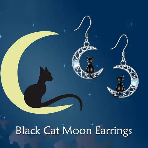 Vista 6 de CRMAD Aretes de luna de gato, piedra lunarperla para mujer, plata de ley, cristal celta, luna blanca y negra, joyería irlandesa para mamá, Metal,