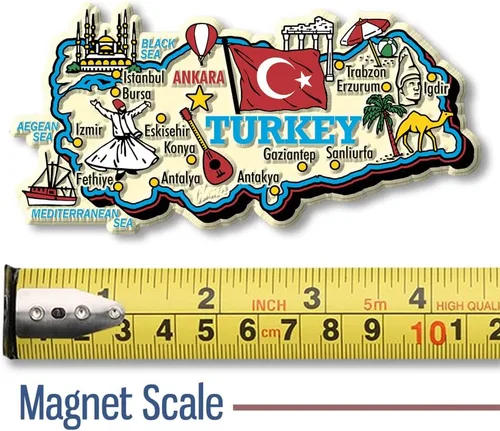 Vista 2 de Imán de mapa de país gigante de pavo por Classic Magnets, recuerdos coleccionables de goma 3D estilo vintage y regalos fabricados en los Estados