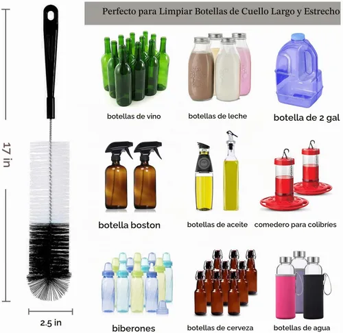 Vista 2 de ALINK Juego de 8 cepillos de limpieza de botellas, limpiador de botellas negras de mango largo para lavar botellas estrechas