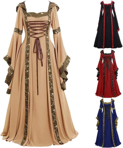Vista 2 de WUAI - Vestido de cosplay gótico renacentista, estilo celta, medieval, talla grande, para mujer