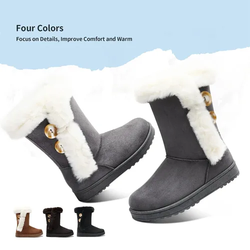 Vista 5 de Obtaom Botas de nieve de invierno para mujer, botas cortas de media pantorrilla, botas de moda de resina con botón de resina sintética para mujer