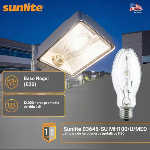 Vista 2 de Foco de halogenuros metálicos Sunlite, base mediana, MH100/U/MED, 100watts
