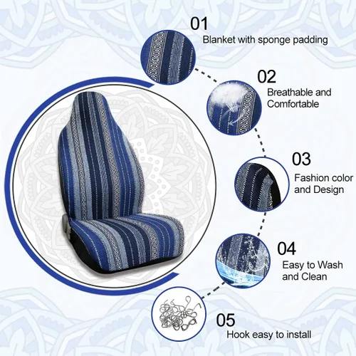 Vista 3 de uxcell 7pcs Manta Durable Baja Bucket Seat Protector para Coche Auto Azul