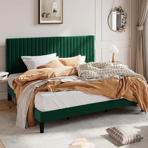 Vista 16 de SHA CERLIN Base de cama de plataforma tapizada completa con cabecera ajustable, tela de terciopelo capitoné de canal vertical, soporte de listones