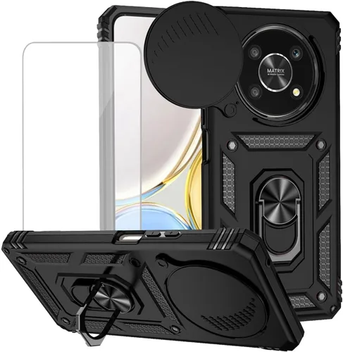 Vista 9 de Funda para Honor X9 4G/Honor Magic4 Lite Any-LX1 con protector de pantalla de vidrio templado y cubierta para cámara deslizante, anillo magnético