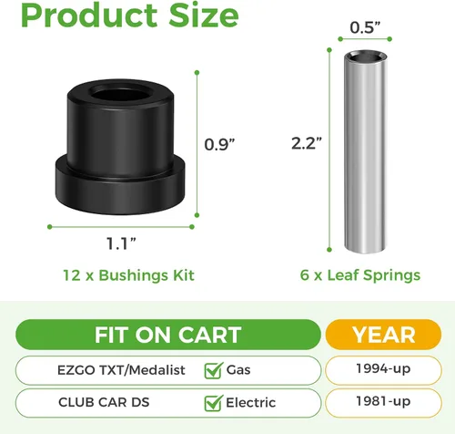 Vista 6 de 10L0L Kit de bujes de resorte para carrito de golf, manguito de buje de grilletes traseros para EZGO TXT/Medalist (1994 en adelante) y Club Car DS
