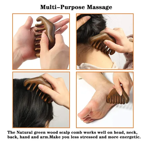 Vista 6 de Peine de madera, peine de masaje de cuero cabelludo, peine de madera natural para el cabello de dientes anchos, herramienta de masaje de cabeza sin
