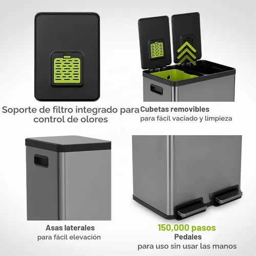 Vista 6 de SIMPLI-Magic Elegante bote de basura negro con pedal de 16 galones (60 litros), cubo de basura de cocina de doble compartimento con contenedores