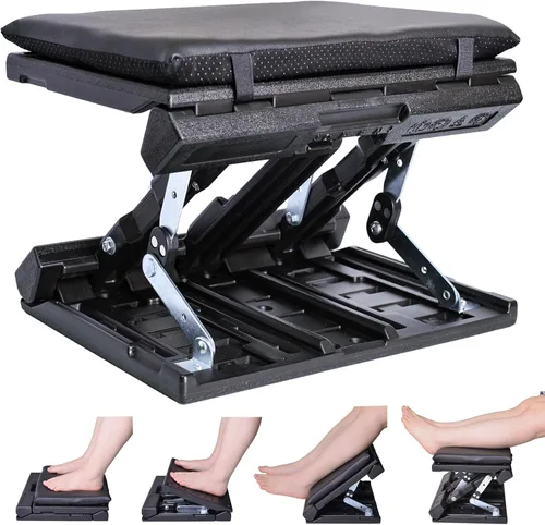 Vista 11 de Reposapiés ergonómico para debajo del escritorio en el trabajo, con altura y ángulo ajustables, taburete plegable con almohadilla extraíble cuentas