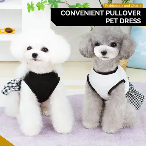 Vista 6 de PETCARE Vestido clásico para perros pequeños, vestidos negros a cuadros para perros, suave y lindo vestido de verano para cachorros, camisa Shih Tzu