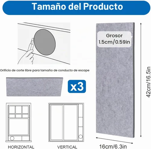 Vista 2 de Paquete de 3 paneles de espuma aislados para ventilación de ventana de aire acondicionado portátil, paneles de sellado de aislamiento de doble capa