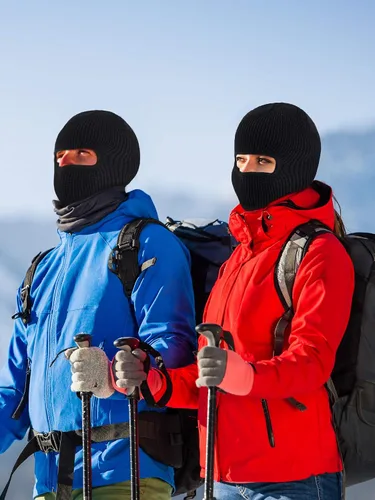 Vista 7 de WILLBOND Pasamontañas de invierno para adultos, 2 piezas, 1 agujero, de punto, para deportes al aire libre