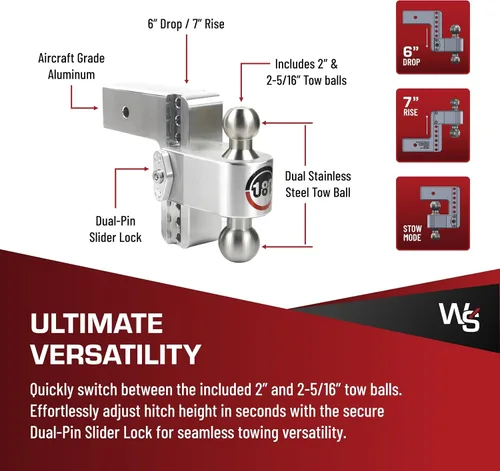 Vista 4 de Weigh Safe Enganche de Remolque de 180 Grados - Enganche de Remolque Ajustable para Remolque - Compatible con Receptores de 3" - Caída de 6", Bolas