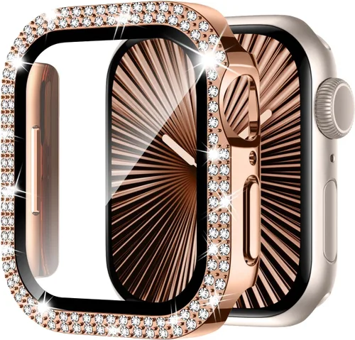 Vista 21 de Adepoy Funda para Apple Watch de 38 mm Serie 3/2/1 con protector de pantalla de vidrio templado, doble Bling Case Crystal Diamonds Bumper Total Hard