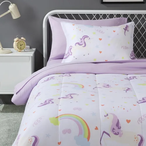 Vista 14 de Amazon Basics Juego de ropa de cama de microfibra de 5 piezas Bed-in-a-Bag para niños, individual, azul, sólido