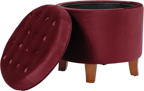 Vista 11 de HomePop Otomana tapizada redonda para almacenamiento Homepop Decoración del hogar Otomana redonda tapizada para reposapiés - Estampado Azul
