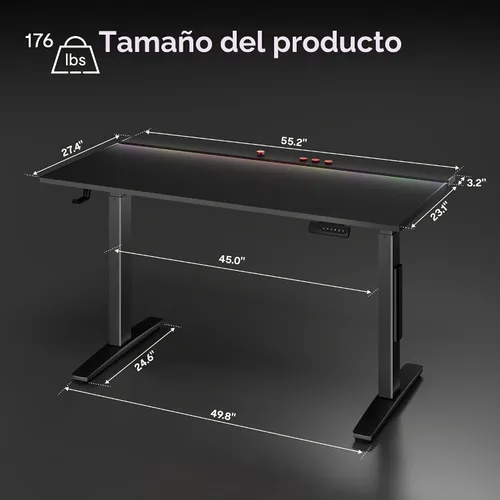 Vista 3 de FLEXISPOT - Escritorio eléctrico RGB de 55 pulgadas para juegos, escritorio