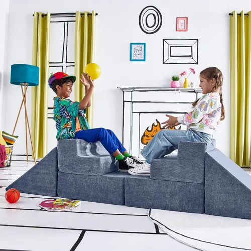 Vista 8 de Yourigami Castillo de Juego para Niños y Niños Pequeños, Juego de Complementos de Sofá para Sala de Juegos, Diseño Modular Duradero, Blue Lagoon