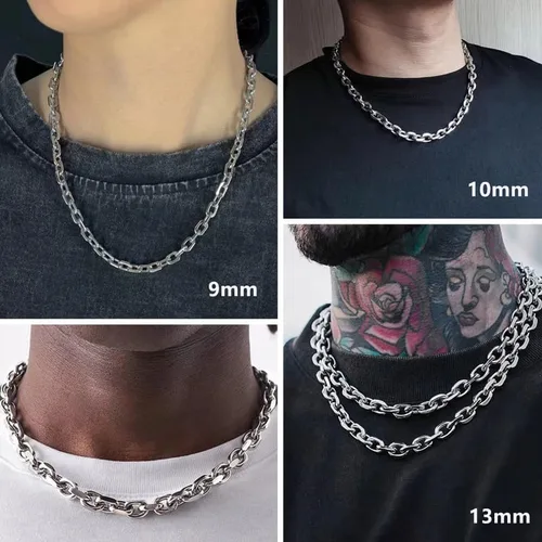 Vista 2 de HstyleUnee Collar de cadena de cable Rolo de acero inoxidable para hombres y mujeres, 0.354 in0.394 in0.512 in ancho, chapado en oro de 18 quilates