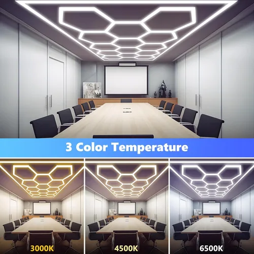 Vista 2 de ALLYES - Luces hexagonales de garaje, luces de techo súper brillantes, con interruptor inteligente, 3000 K/4500 K/6500 K, luz de techo para taller