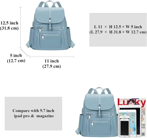 Vista 5 de ALTOSY Mochila de cuero para mujer, bolso casual de moda con múltiples bolsillos y solapa