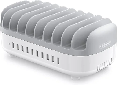 Vista 10 de Estación de carga de 7 puertos para múltiples dispositivos, organizador de estación de carga de 70 W, acoplamiento de carga USB con ventilador