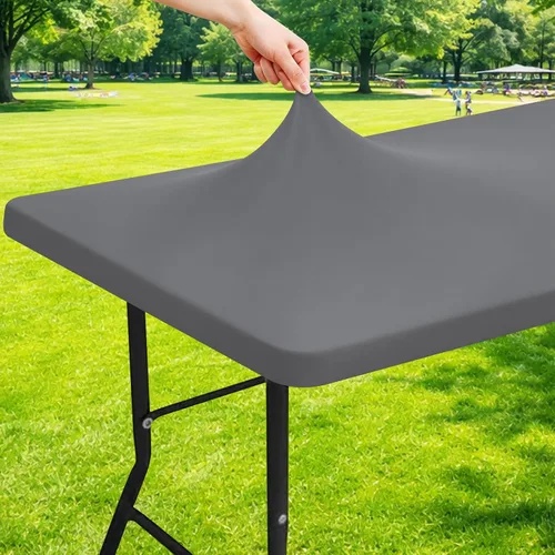 Vista 34 de Moosfor Mantel rectangular de elastano de 4 pies, manteles elásticos ajustables para pícnic, funda elástica y lavable para mesa de patio para Azul