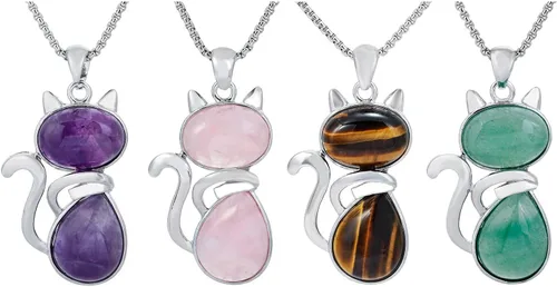 Vista 12 de TUMBEELLUWA 4 collares con colgante de piedra de cristal natural para mujer, colgantes de piedra de cuarzo curativo Reiki a granel con cadenas
