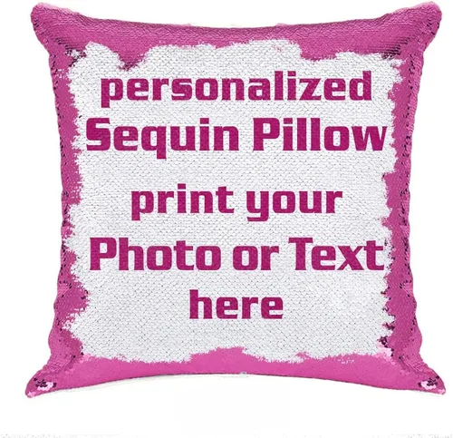 Vista 10 de Funda de almohada con lentejuelas para fotos/texto, imagen oculta, regalo personalizado único para amigos, familia, mascotas, lentejuelas negras