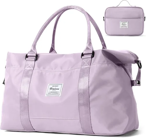 Vista 17 de Bolsas de lona de viaje, bolsa de fin de semana para mujer con bolsillo húmedo y bolsa de aseo personal, bolsa de viaje para gimnasio, Negro