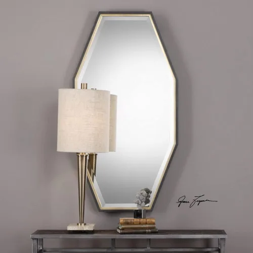 Vista 3 de Uttermost Savion Espejo de pared dorado y espresso de 24 x 46 pulgadas