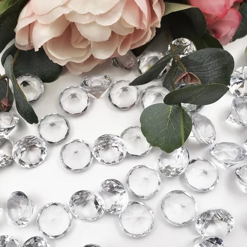 Vista 4 de 100 piezas de diamantes de acrílico transparente de 1 pulgada para decoración de mesa de boda, confeti de gemas para relleno de jarrones, decoración