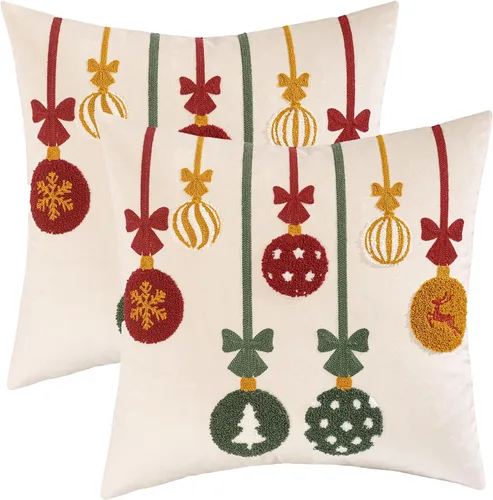 Vista 13 de Funda para almohadón navideño 18 x 18 pulgadas, juego de 2, funda de almohada de terciopelo beige con bastón de caramelo, funda para almohadón