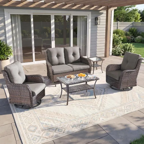 Vista 36 de Rilyson Sofá de mimbre para patio al aire libre, capacidad de peso de 900 libras, sofá grande de mimbre de 3 plazas con cojines de asiento de 4