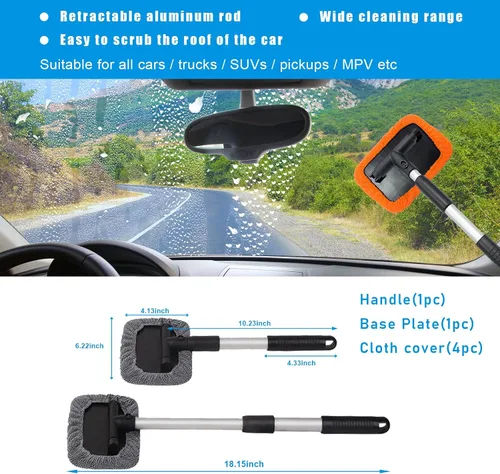 Vista 2 de Ziciner Limpiador de Parabrisas de Coche, Limpiaparabrisas de Limpieza Automática de Microfibra con Mango Extensible de Aluminio y 2 Cabezales