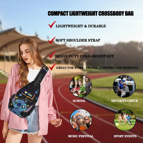 Vista 3 de Pcoxeim Cartoon Anime Crossbody Sling Backpack for Women Men Gifts Multipurpose Sling Bag Travel Hiking Gym Chest Bag Daypack