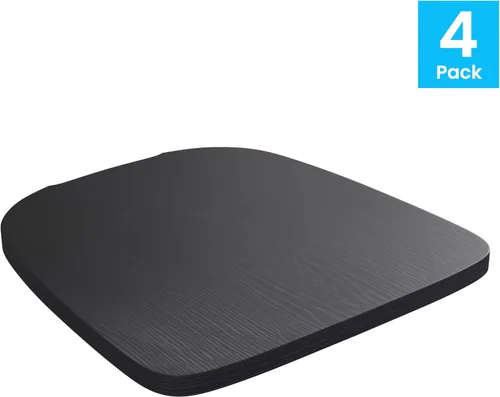 Vista 9 de BizChair Juego de 4 asientos de madera de poliresina, poliestireno negro, bordes redondeados para mayor comodidad, para sillas y taburetes de metal
