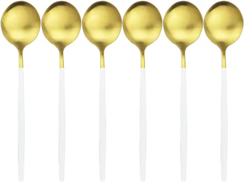 Vista 4 de Juego de 6 cucharas de cena mate de acero inoxidable 304 cucharas de sopa con mango largo, cuchara de postre para arroz, gachas de avena y ensalada