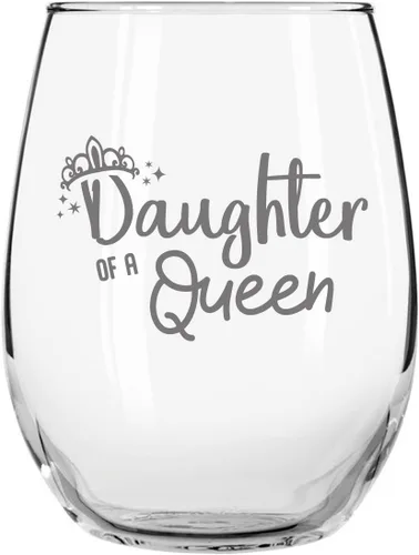 Vista 5 de Mother of A Princess Daughter of A Queen - Juego de 2 copas de vino sin tallo (15 onzas), copas de vino para mamá de hija, idea de regalos a juego