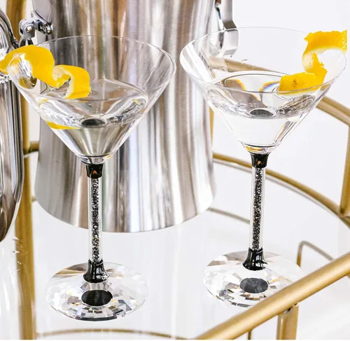 Vista 5 de Vetrina Stem - Vaso de Martini de cristal sofisticado, base facetada, para mesa de comedor, eventos, bodas, cócteles de bar en casa, carbón, juego