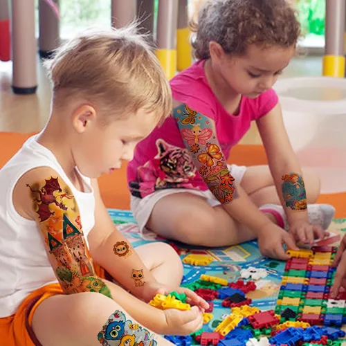 Vista 5 de Tazimi Tatuaje temporal de medio brazo completo tatuajes temporales - Organismo marino Dinosaurio Espacio Exterior Carrera Coche Tatuajes falsos